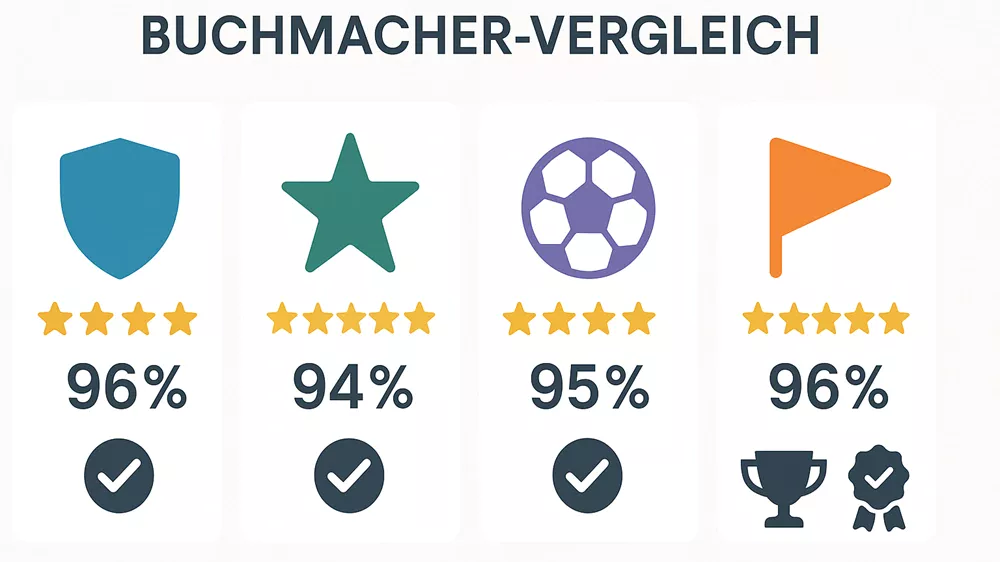 Übersicht der besten Buchmacher mit Bewertungen und Quotenschlüsseln im Vergleich