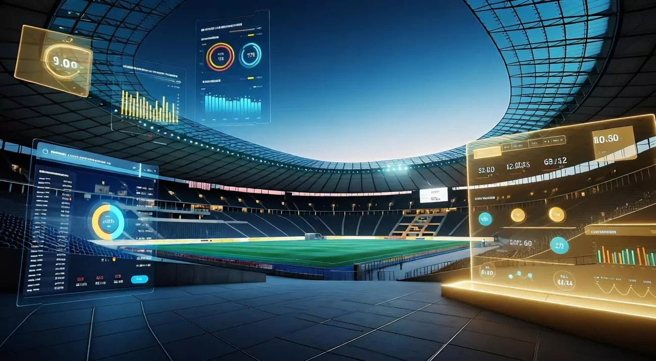 Modernes Stadion mit digitalen Wettquoten und Statistiken - Professioneller Guide für Sportwetten in Deutschland