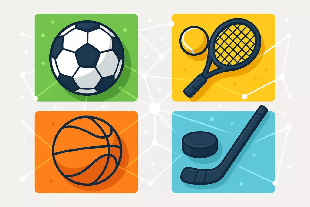 Verschiedene Sportarten Strategien für Fußball, Tennis, Basketball und Eishockey mit spezifischen Wettansätzen