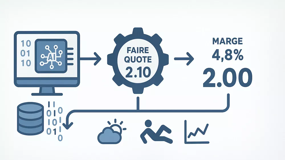 Flussdiagramm zeigt wie Wettquoten von statistischen Modellen bis zur finalen Quote mit Marge entstehen