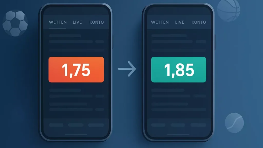 Vergleich von Wettquoten auf zwei Smartphone-Bildschirmen zeigt bessere Gewinnmöglichkeiten